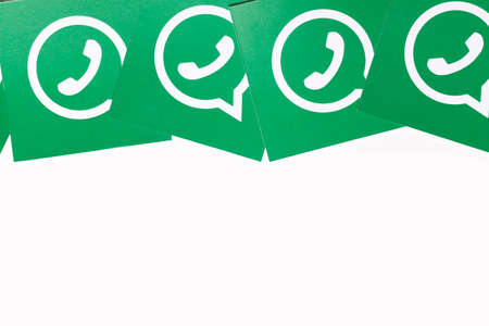 OXFORD, UK - FEB 21 2017: Whatsapp social media messaging logo printed on paperのeditorial素材