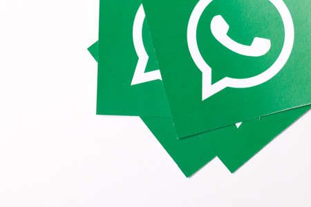 OXFORD, UK - FEB 21 2017: Whatsapp social media messaging logo printed on paperのeditorial素材