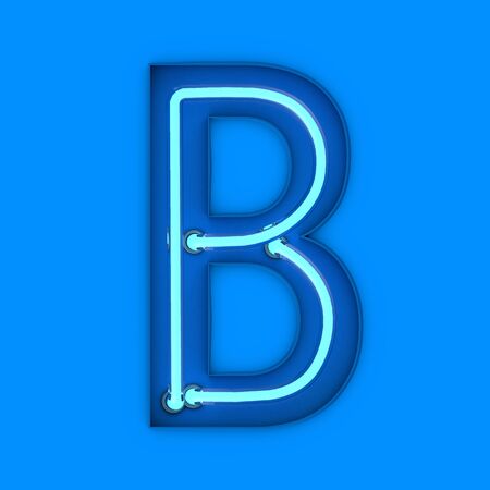 Neon style light letter B. Glowing neon Capital letter. 3D renderingの写真素材