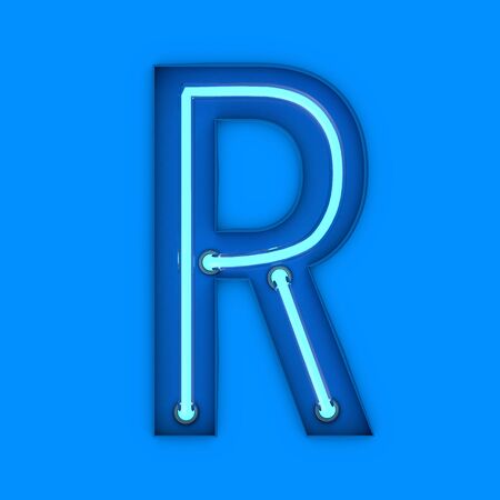 Neon style light letter R. Glowing neon Capital letter. 3D renderingの写真素材