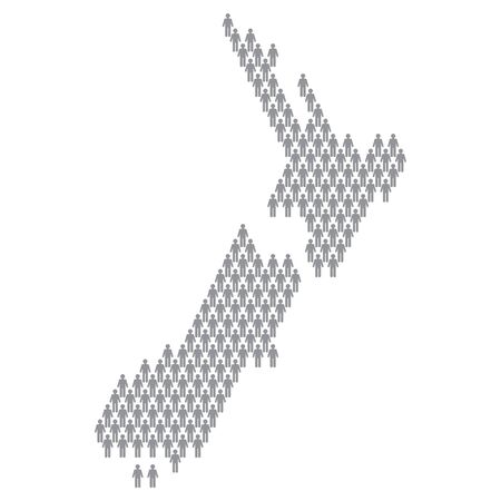New Zealand population infographic. Map made from stick figure peopleのイラスト素材