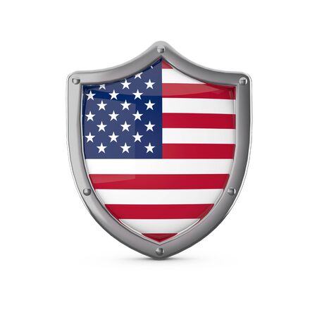 USA security concept. Metal shield shape with national flagの写真素材