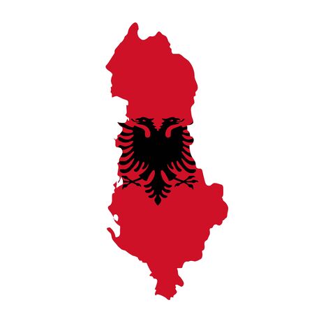 Albania flag map. Country outline with national flagの写真素材