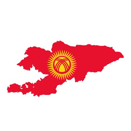 Kyrgyzstan flag map. Country outline with national flagの写真素材