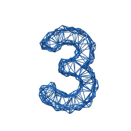 Number 3 wire frame low poly alphabet. 3D rendering