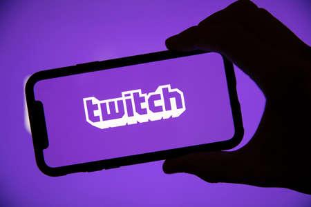 LONDON, UK - April 30 2020: Twitch game live streaming logo on a smartphoneのeditorial素材