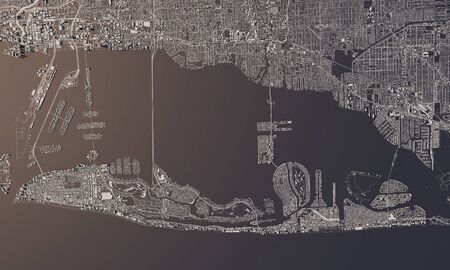 Miami, Florida, USA city map 3D Rendering. Aerial satellite view