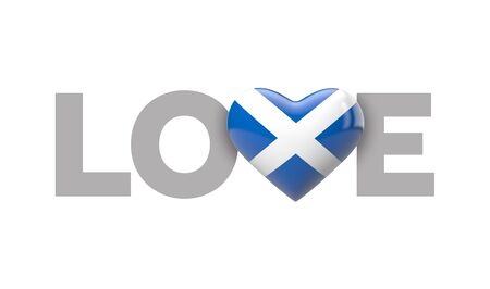 Love Scotland heart shaped flag with love word. 3D Renderingの写真素材