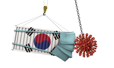 South Korea cargo container colides with coronavirus. 3D Renderingの写真素材