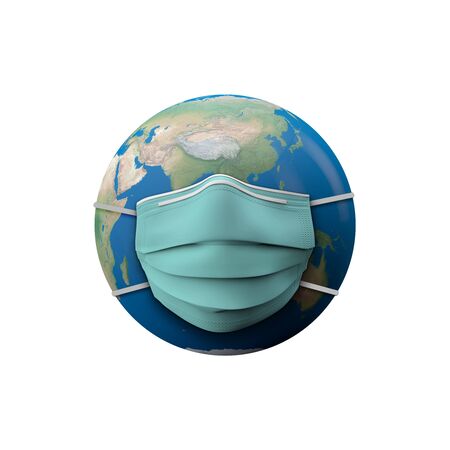 The world wearing a protective medical mask. 3D Renderingの写真素材