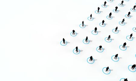 Social distancing concept. People stood in isolated circles. 3D Renderingの写真素材
