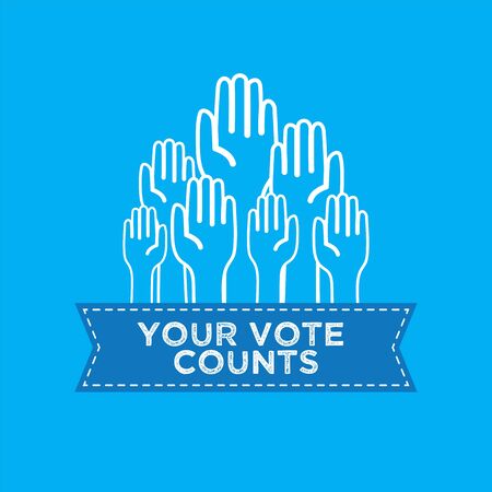 Raised hand of a political voter against a blue background.のイラスト素材