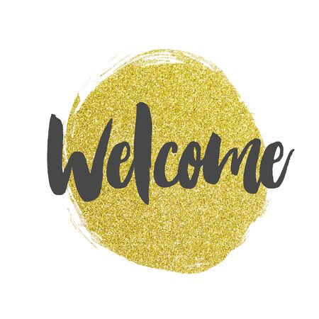 Welcome message on a gold glitter grunge backgroundの写真素材