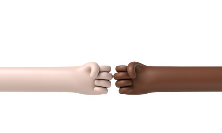Black and white fists battle each other. 3D Renderingの写真素材