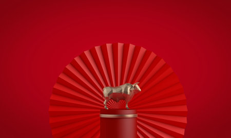 Chinese new year of the Ox background. Red and gold decorations. 3D Renderingの写真素材