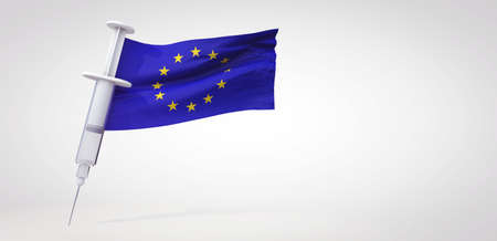 Vaccine immunization syringe with european union flag. 3D Renderingの写真素材
