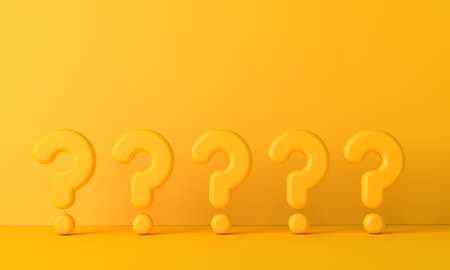A row of yellow question mark signs. 3d renderingの写真素材