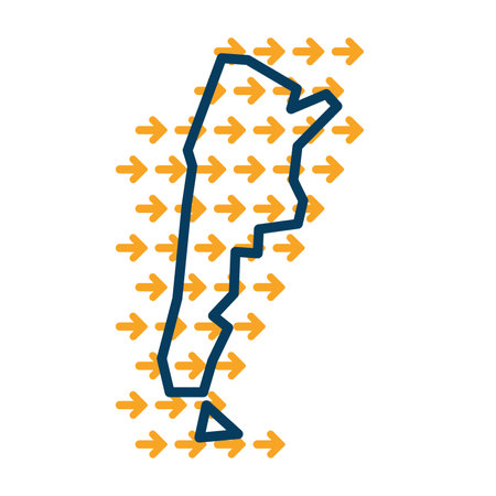 Argentina simple outline map with yellow direction guide arrows.のイラスト素材