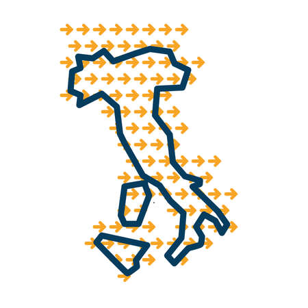 Italy simple outline map with yellow direction guide arrows.のイラスト素材