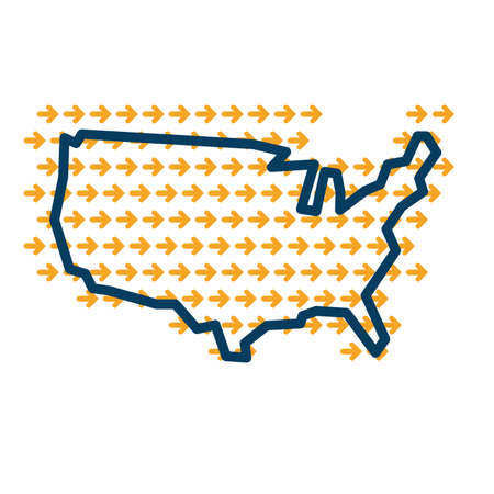 USA simple outline map with yellow direction guide arrows.のイラスト素材