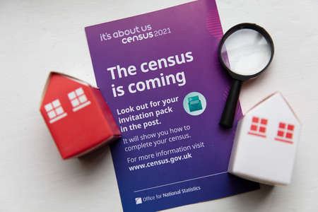 LONDON, UK - February 2021: Leaflet for the official England and Wales census