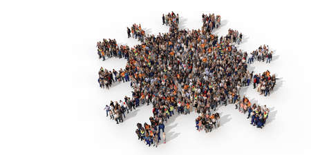 Coronavirus pandemic. Crowd of people in the shape of a virus. 3D Renderingの写真素材