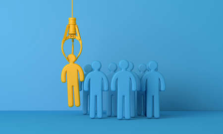Employee recruitment concept with claw picking a new team member. 3D Rendering