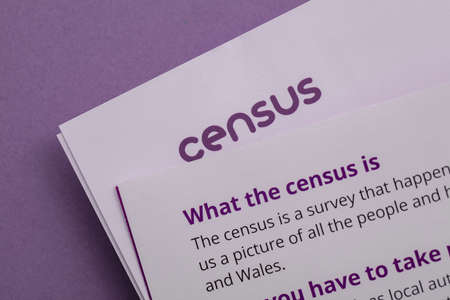 LONDON, UK - February 2021: Leaflet for the official England and Wales censusのeditorial素材