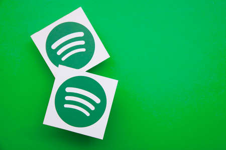 LONDON, UK - March 2021: Spotify music and audio streaming service logo