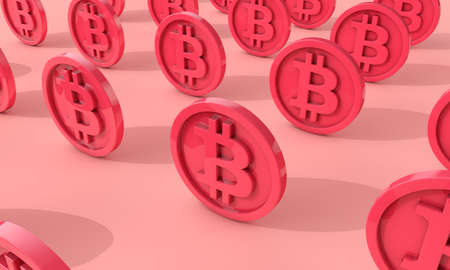 Bitcoin blockchain cryptocurrency logo on a coin. 3D Renderingの写真素材