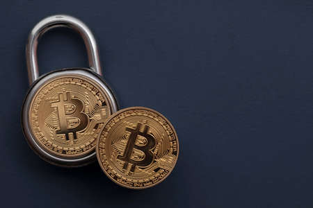 Bitcoin padlock. Cryptocurrency investment security and safety concept