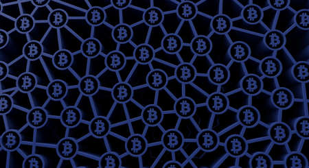 Bitcoin cryptocurrency symbol blockchain technology background. 3D Rendering