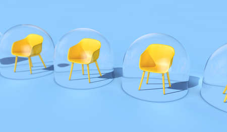Coronavirus office business bubble. Chair in a protective bubble 3D Renderingの写真素材