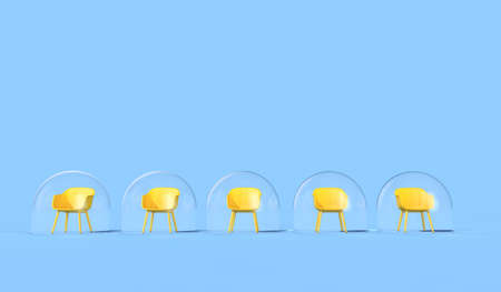 Coronavirus office business bubble. Chair in a protective bubble 3D Renderingの写真素材