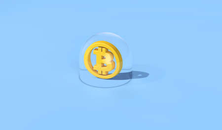 Bitcoin cryptocurrency bubble. Bitcoin inside a bubble. 3D Renderingの写真素材