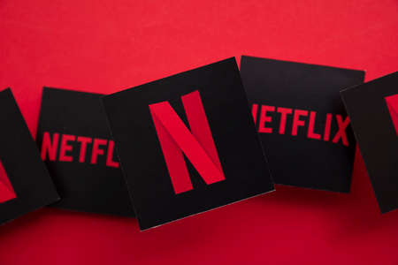 LONDON, UK - APRIL 2021: Netflix on demand tv and movie steaming service logoのeditorial素材