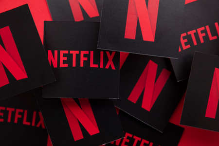 LONDON, UK - APRIL 2021: Netflix on demand tv and movie steaming service logoのeditorial素材