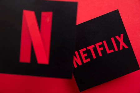 LONDON, UK - APRIL 2021: Netflix on demand tv and movie steaming service logoのeditorial素材