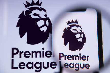LONDON, UK - May 2021: Premier league football on a smartphone screen