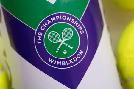LONDON, UK - June 2021: Official wimbledon tennis Slazenger brand ball tubeのeditorial素材