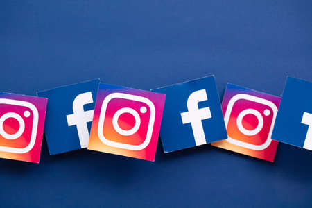 LONDON, UK - June 2021: Facebook and Instagrm logos printed onto paperのeditorial素材