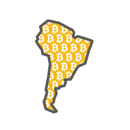 South America country map with bitcoin crypto currencyのイラスト素材