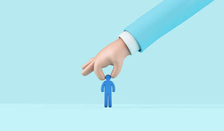 Employee recruitment concept with hand picking a new team member. 3D Renderingの写真素材
