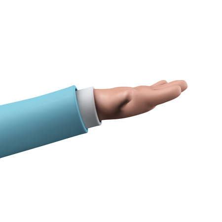 Cartoon character style hand with a flat palm held out. 3D Rendering
