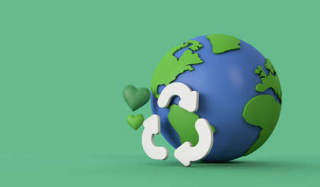 Global recycling. Earth model with a recycle symbol. 3d renderingの写真素材
