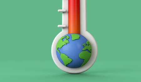 Climate change concept. Rising earth temperature thermometer. 3D Render.の写真素材