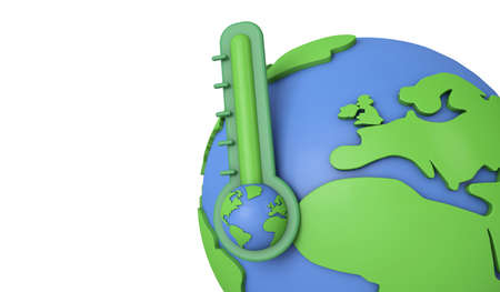 Planet earth global warming concept. Thermometer with earth model. 3D Renderの写真素材