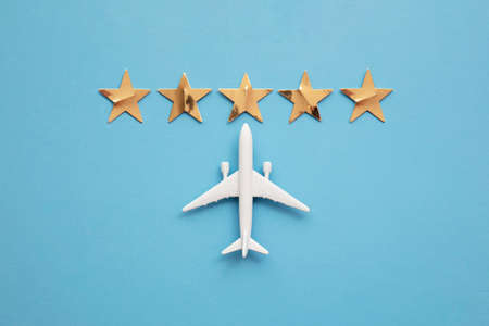 Airplane vacation travel 5 star rating passenger experience backgroundの写真素材
