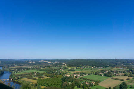 High angle view of the Vezere valley from the village of Domme in Dordogne, Franceの写真素材