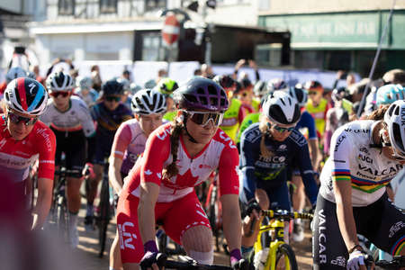 Bicester, UK - October 2021: Competitors take place in the first stage of the Womens Tour a cycle race in the UKのeditorial素材
